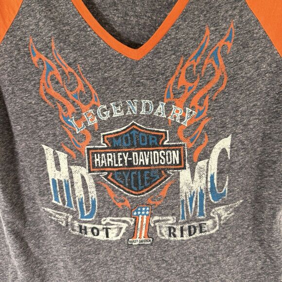 Harley Davidson Shirt Women's medium Heathered Grey Orange Short Sleeve Cotton - Picture 2 of 9